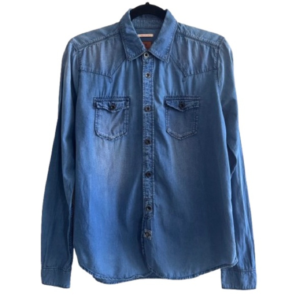 Scotch & Soda Maison Scotch Blue Denim Button Down Shirt Cotton Minimal Casual